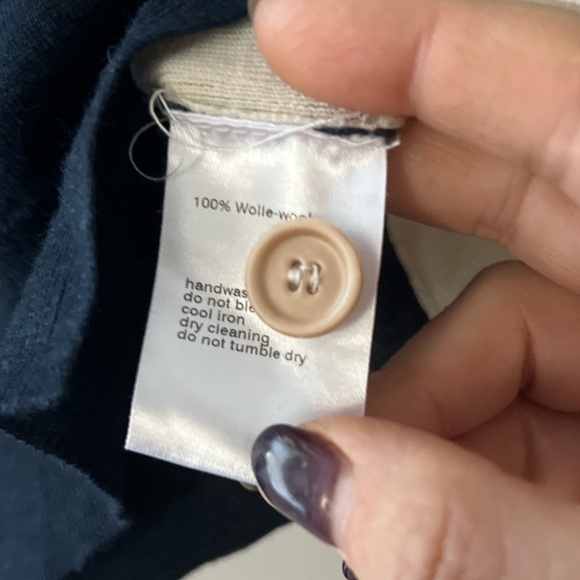 Akris Punto 100% Wool Black Navy Blue Cream Color Block Cardigan Sweater Sz 14 - Picture 5 of 8